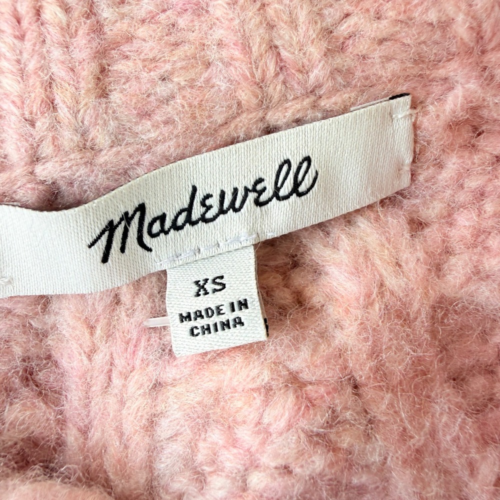 Madewell Harwood Cableknit Mockneck Cardigan Sweater Heather Blush Pink NC660 XS - Picture 5 of 11
